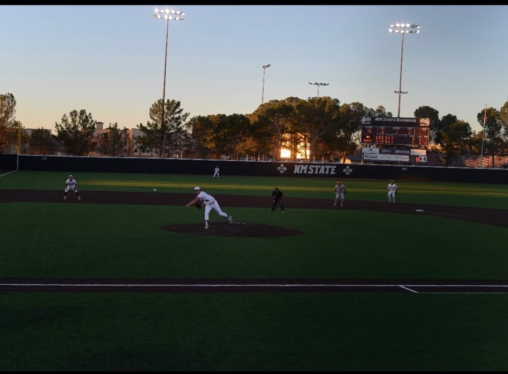 NMSU pitcher under the lights vs UNM
