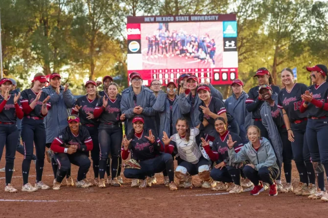 NMSU Softball after win vs. UNM