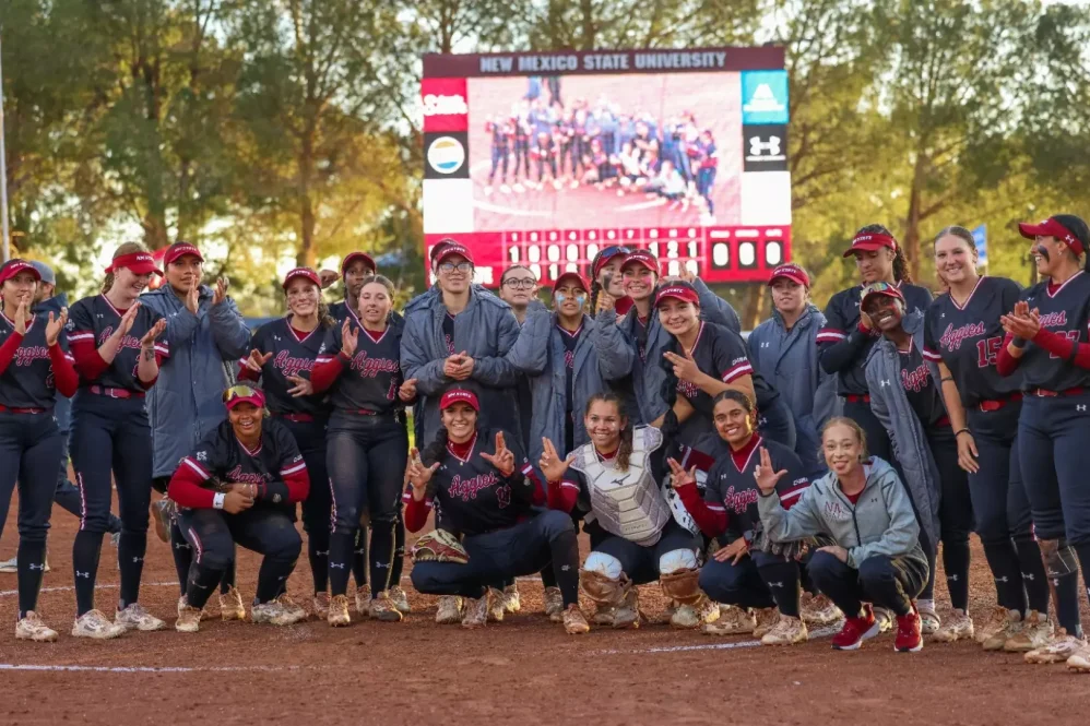 NMSU Softball after win vs. UNM