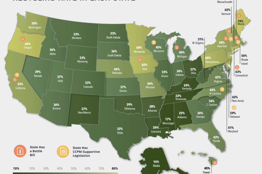 US Map of Recycling Rate in Each State